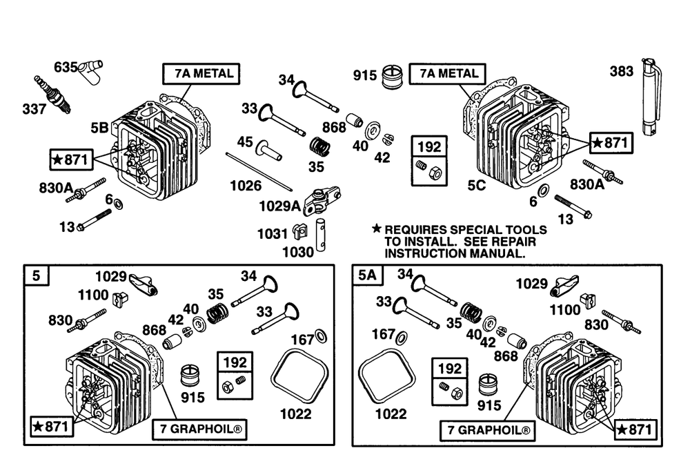 Head Assys Diagram and Parts List for 290777-0033-XX  Briggs and Stratton Engine